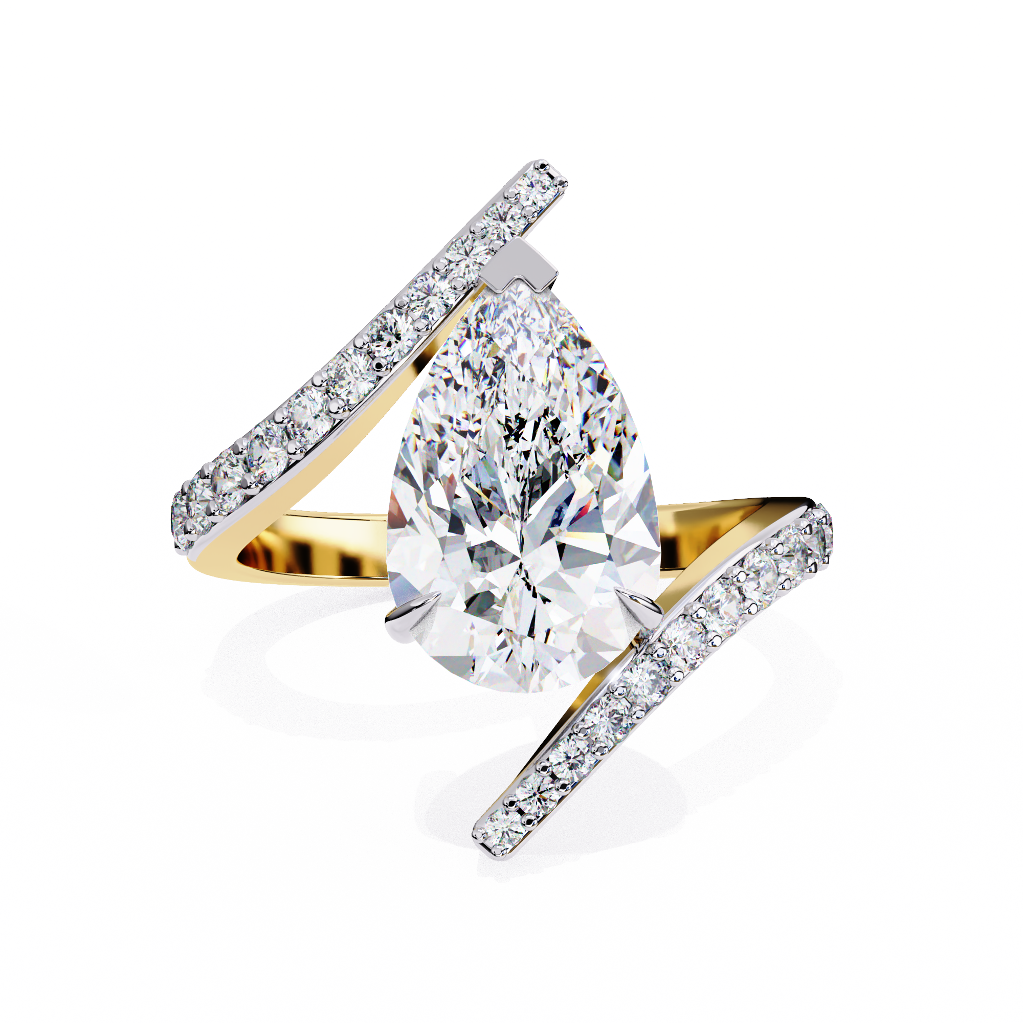 Pear Diamond Bypass Pavé Ring