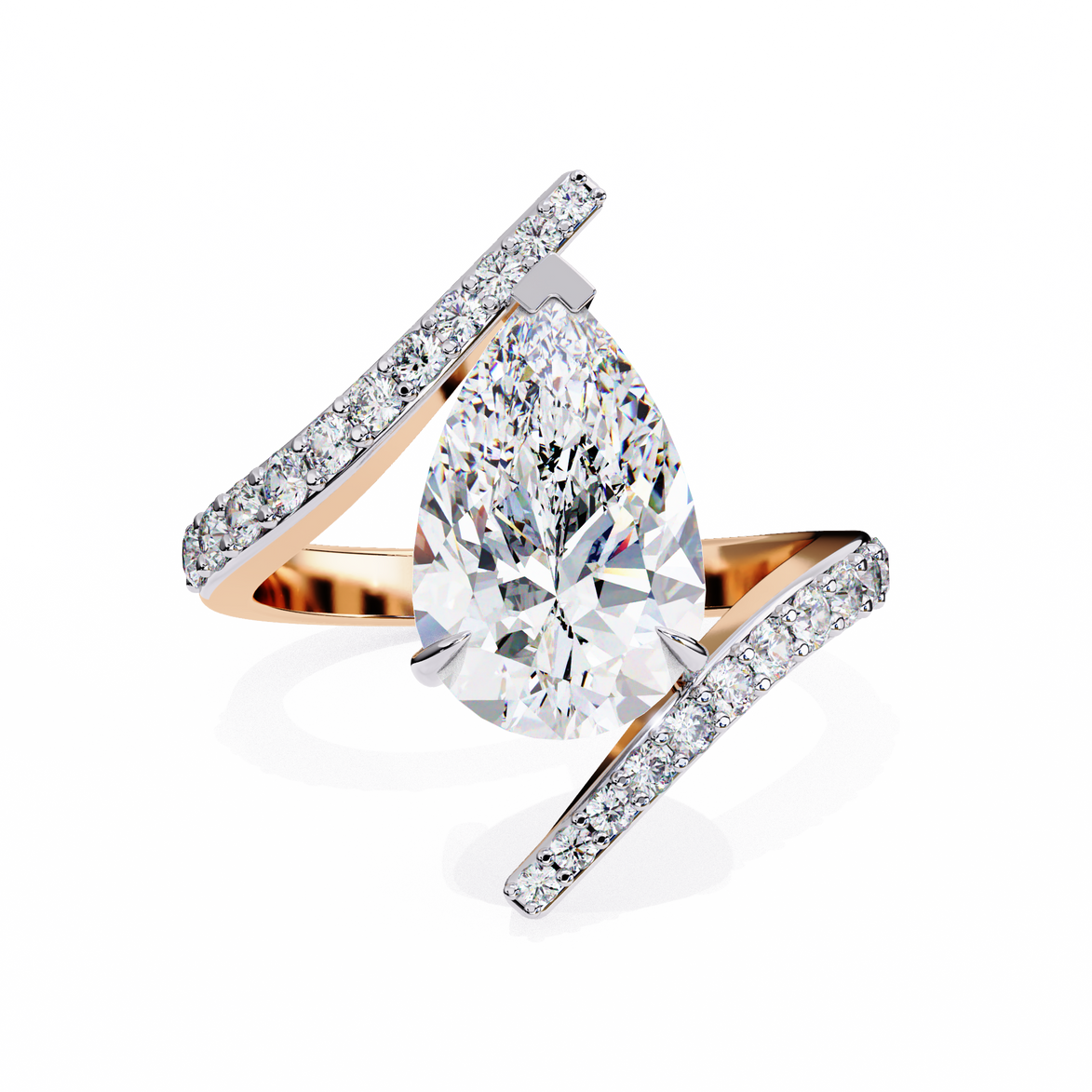 Pear Diamond Bypass Pavé Ring