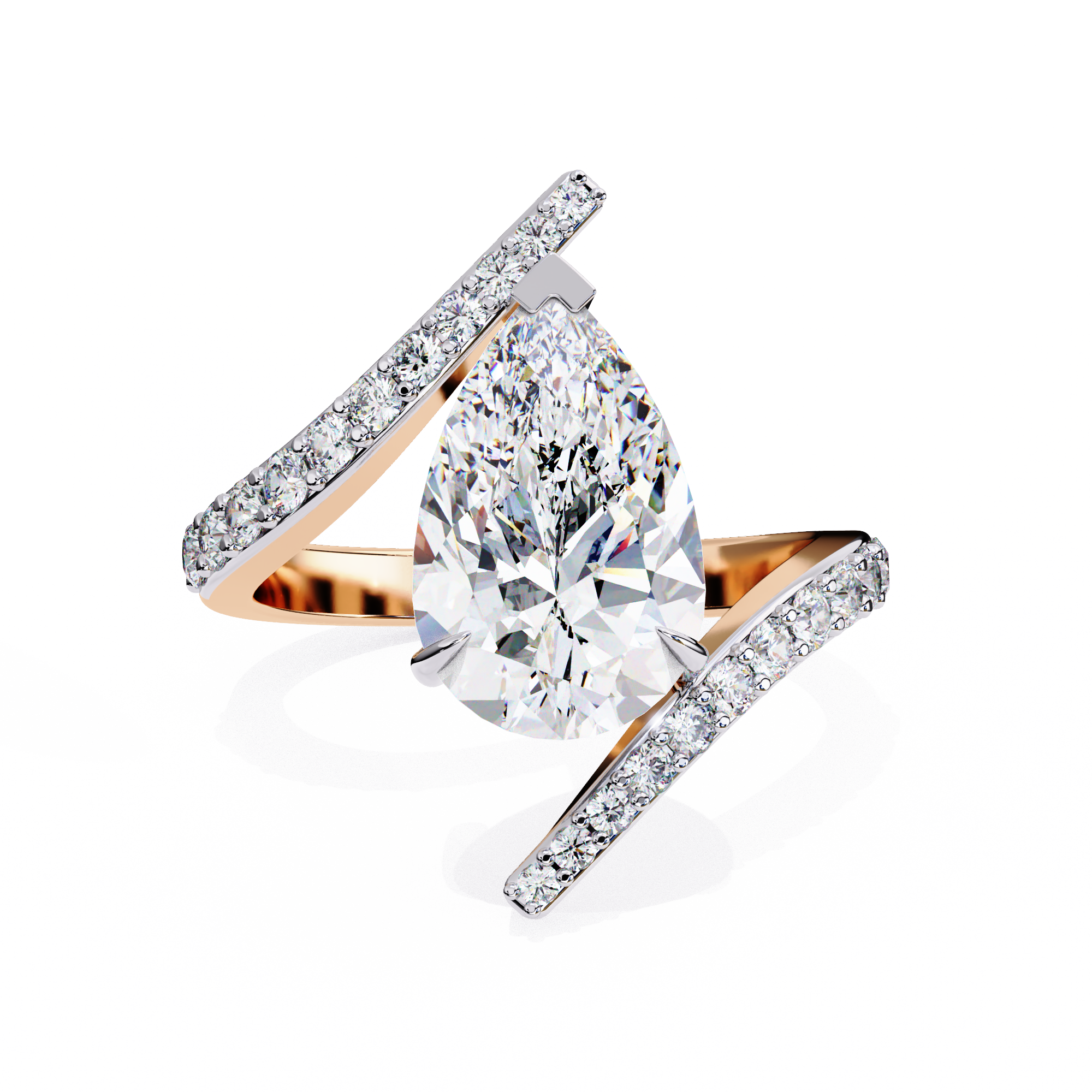 Pear Diamond Bypass Pavé Ring