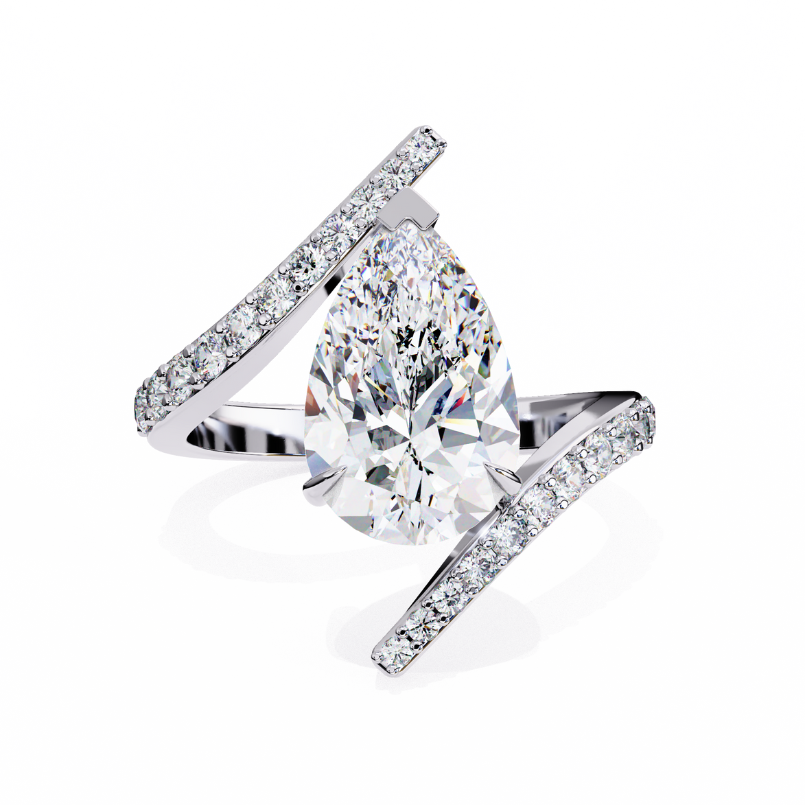 Pear Diamond Bypass Pavé Ring