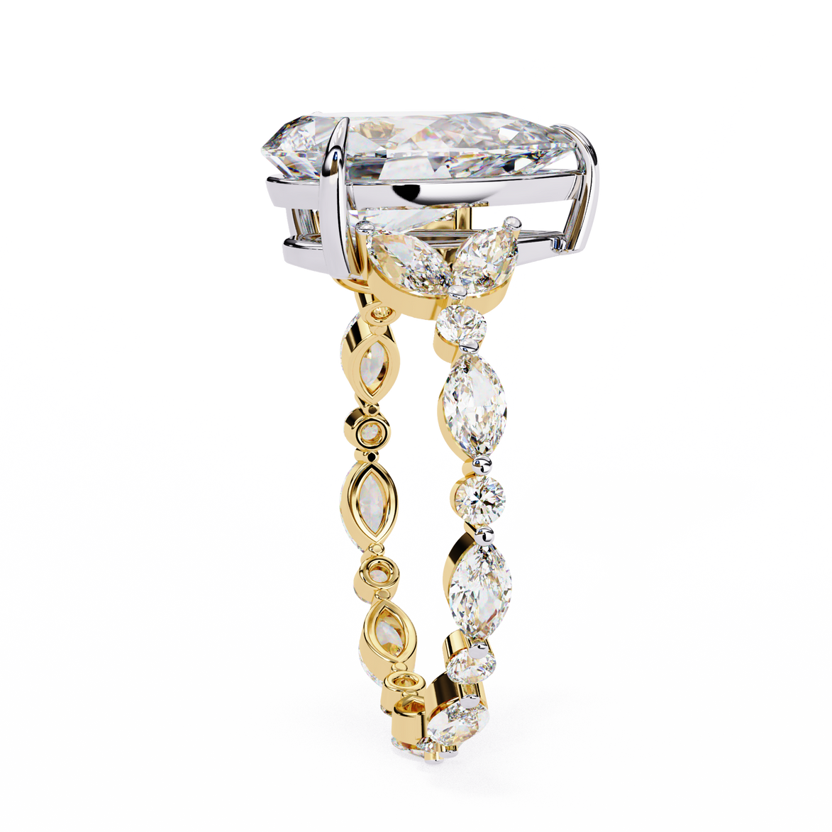 Pear Diamond Ring with Marquise Side Stones