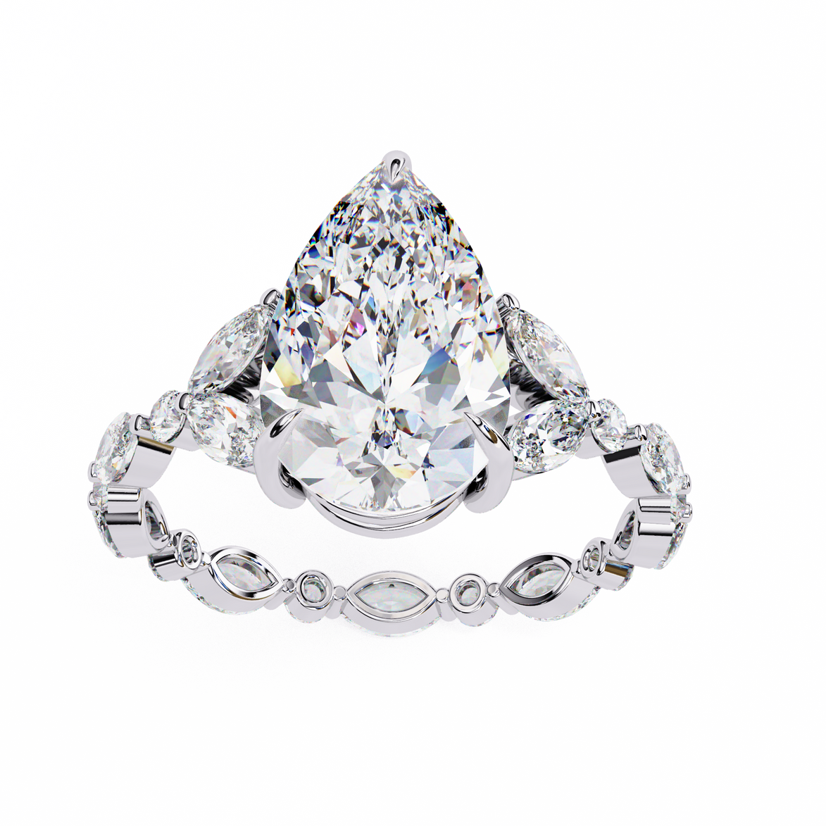 Pear Diamond Ring with Marquise Side Stones