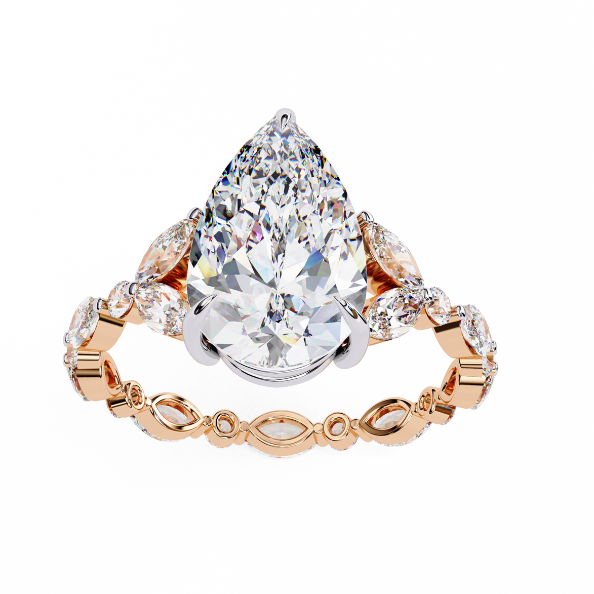 Pear Diamond Ring with Marquise Side Stones