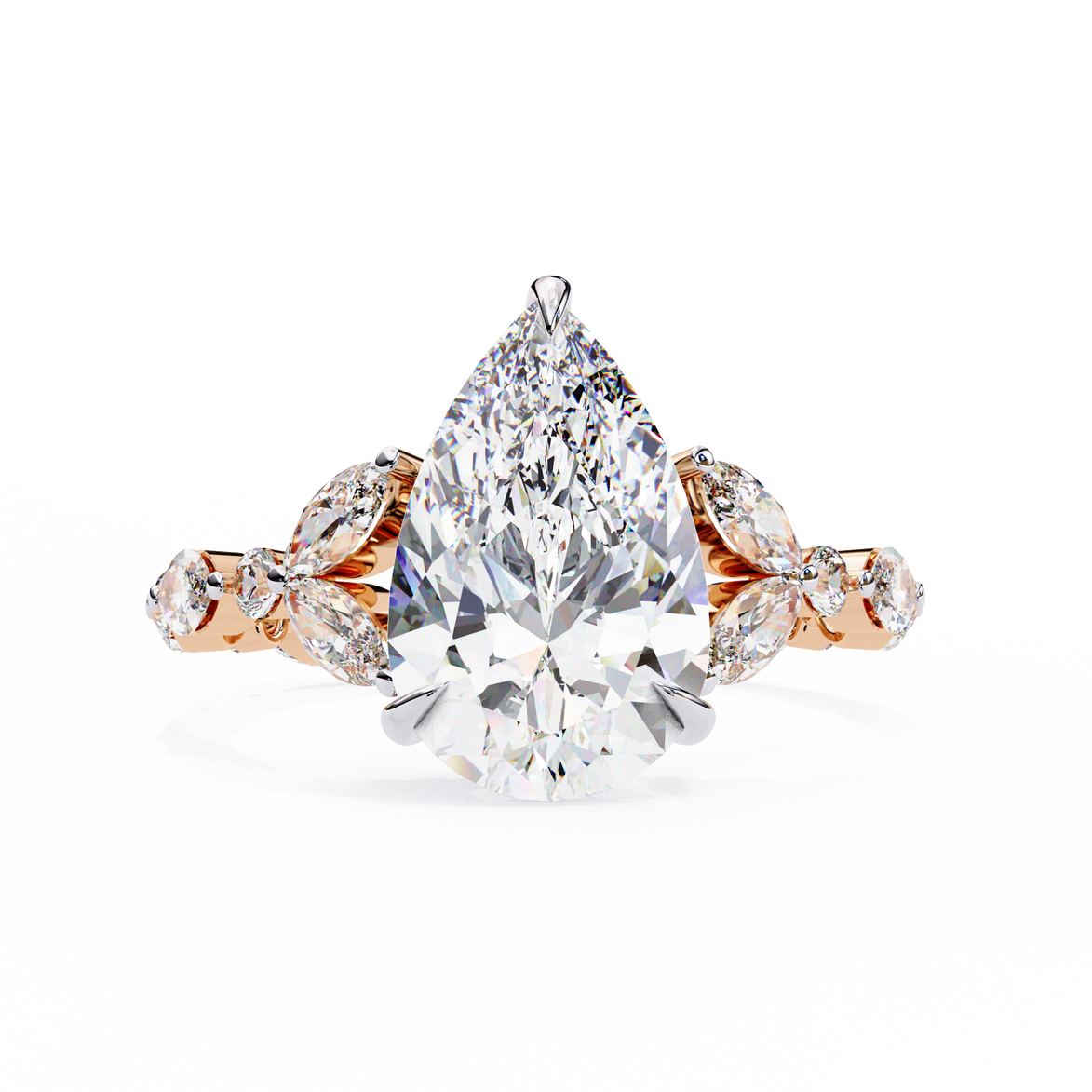 Pear Diamond Ring with Marquise Side Stones