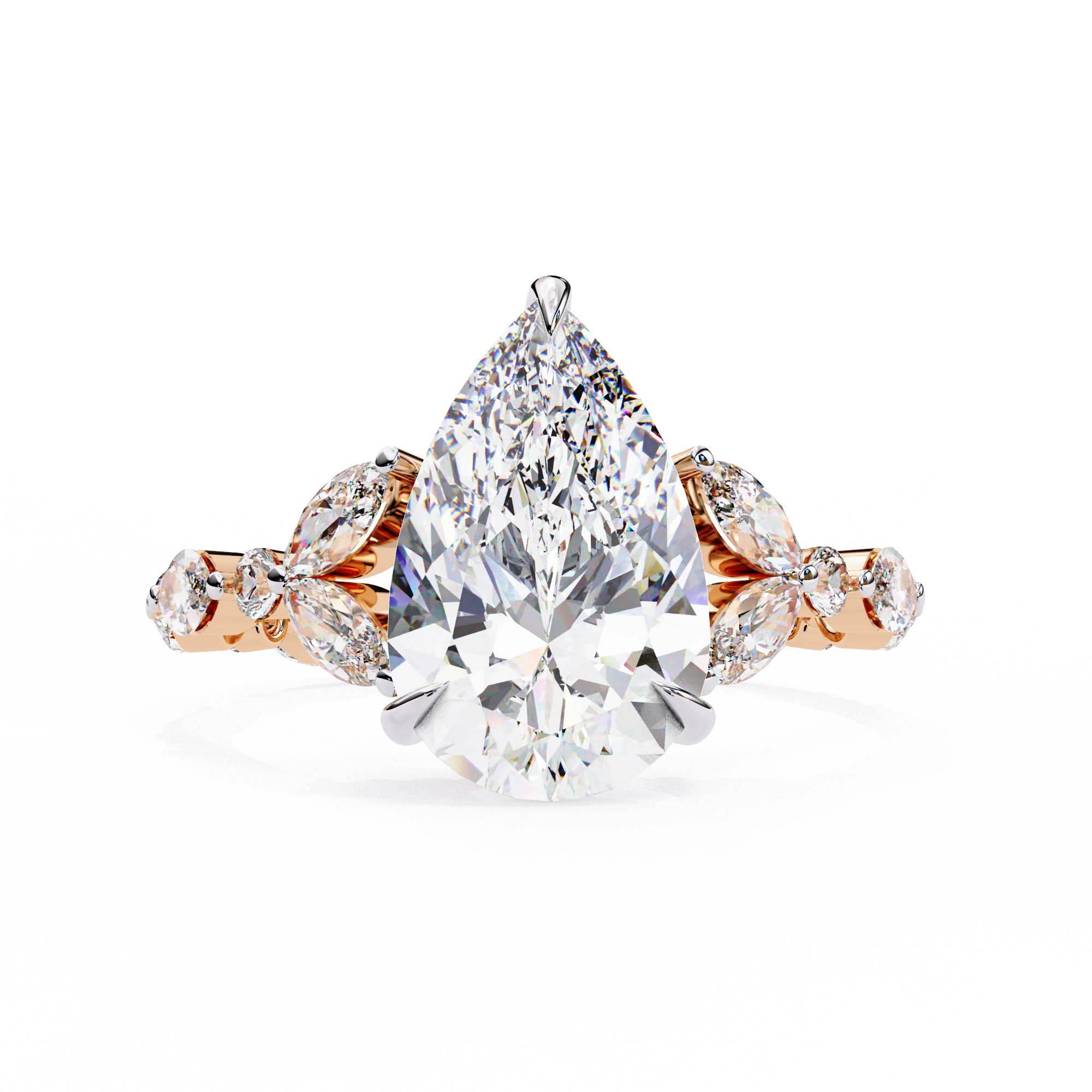 Pear Diamond Ring with Marquise Side Stones