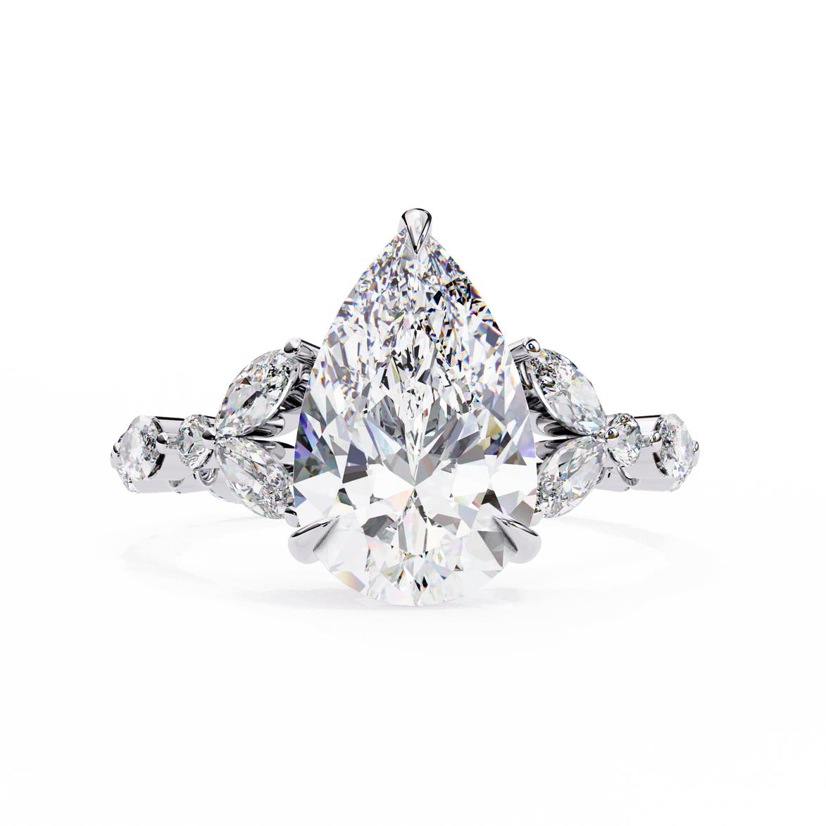 Pear Diamond Ring with Marquise Side Stones