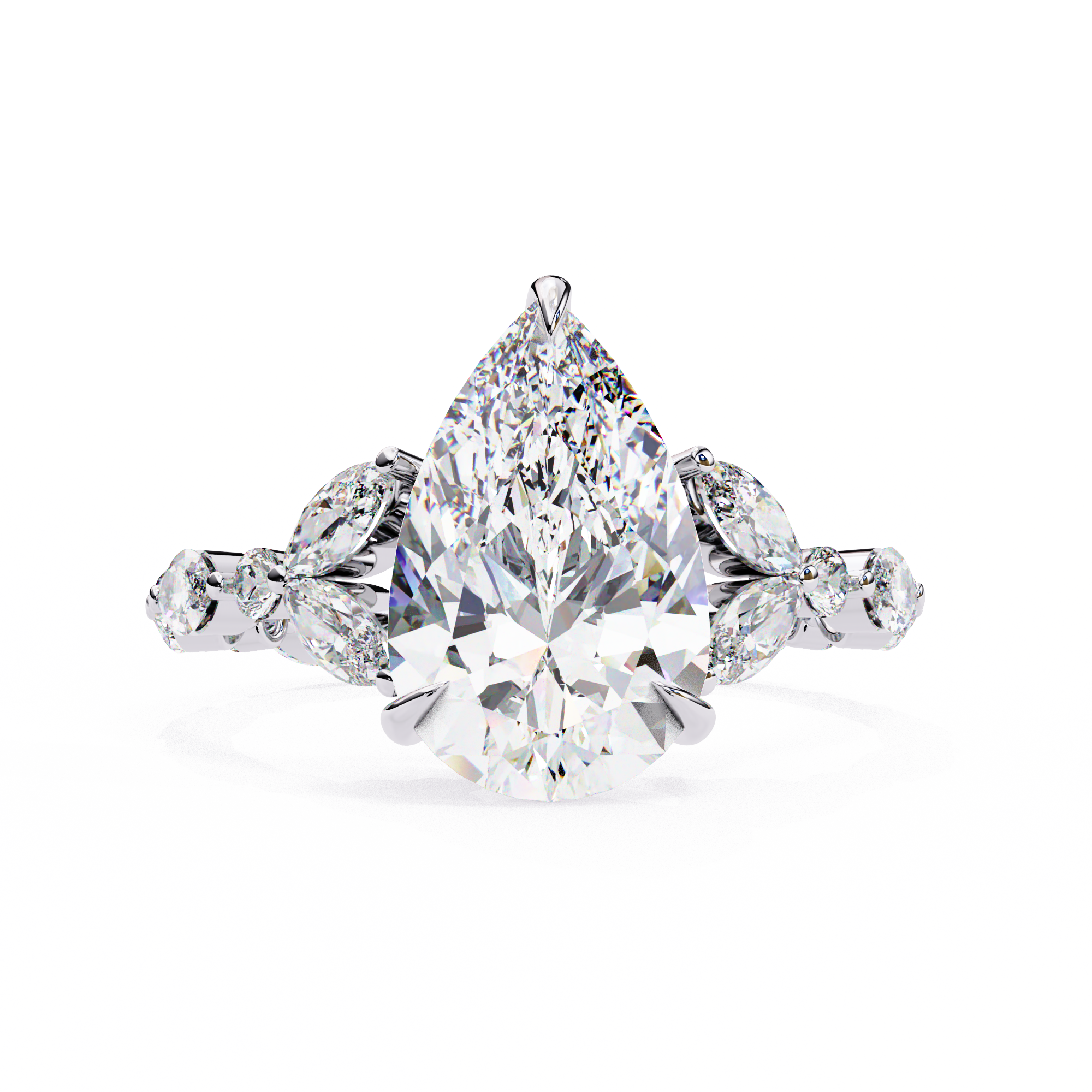 Pear Diamond Ring with Marquise Side Stones