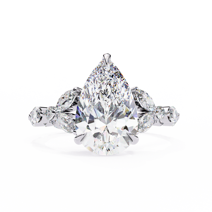 Pear Diamond Ring with Marquise Side Stones