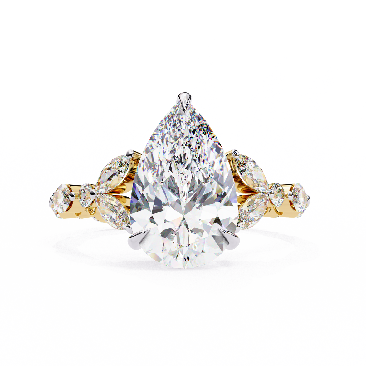 Pear Diamond Ring with Marquise Side Stones