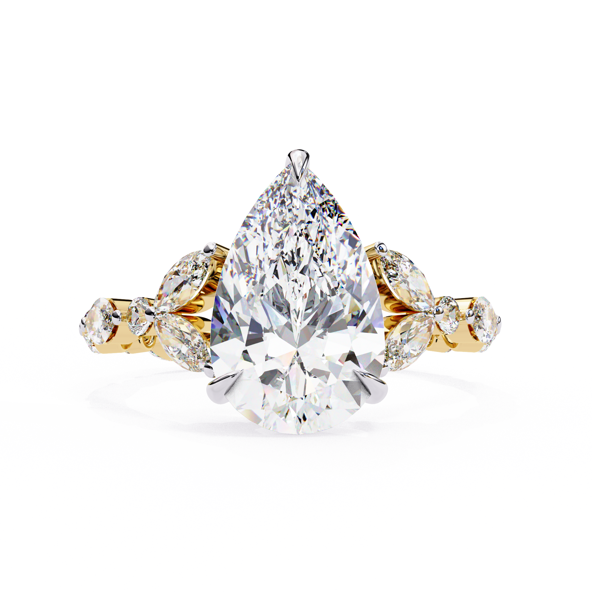Pear Diamond Ring with Marquise Side Stones