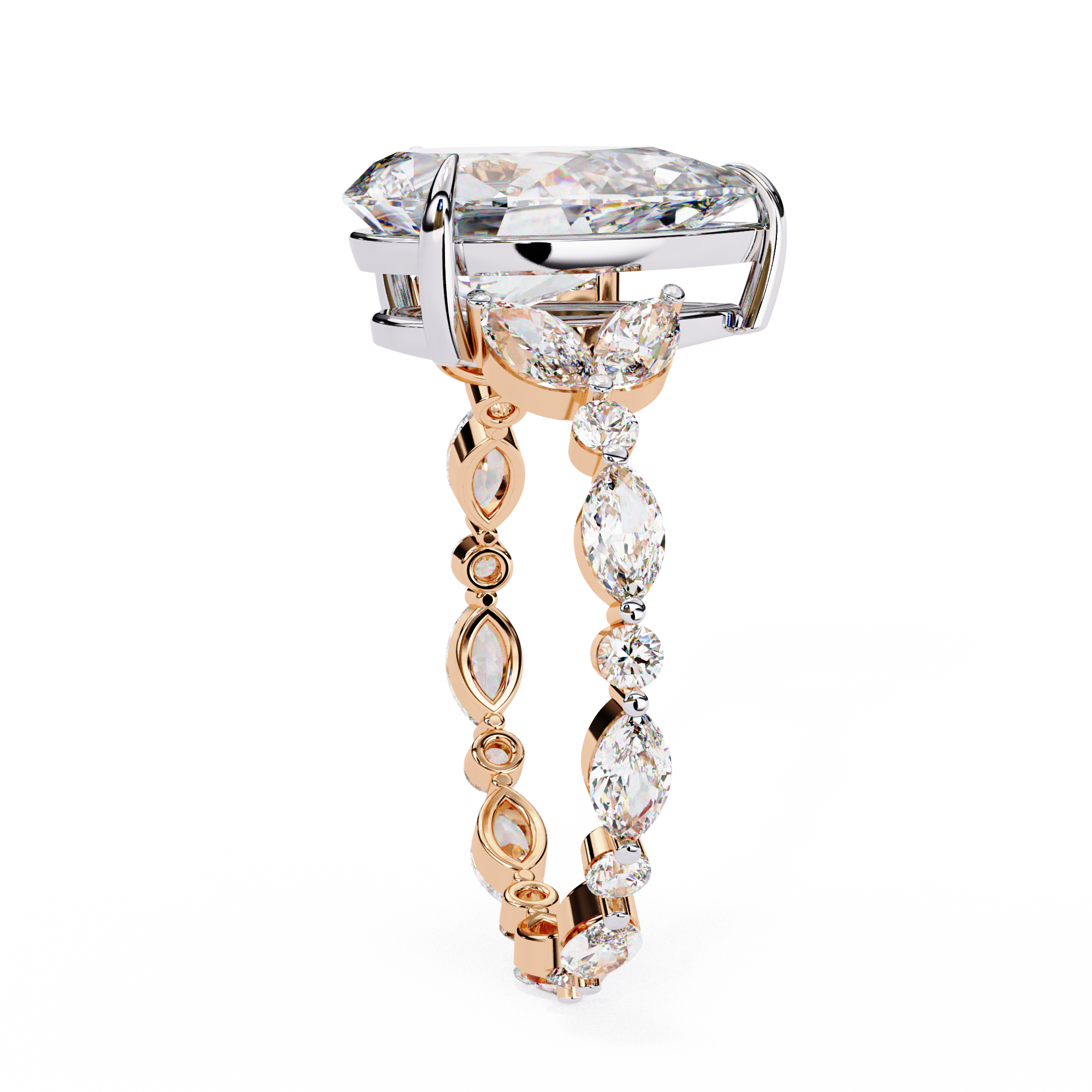 Pear Diamond Ring with Marquise Side Stones