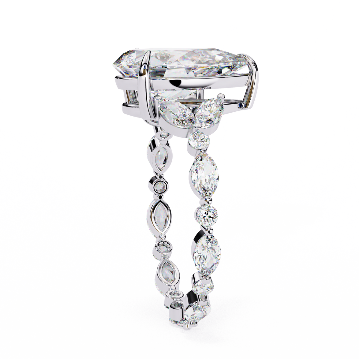 Pear Diamond Ring with Marquise Side Stones