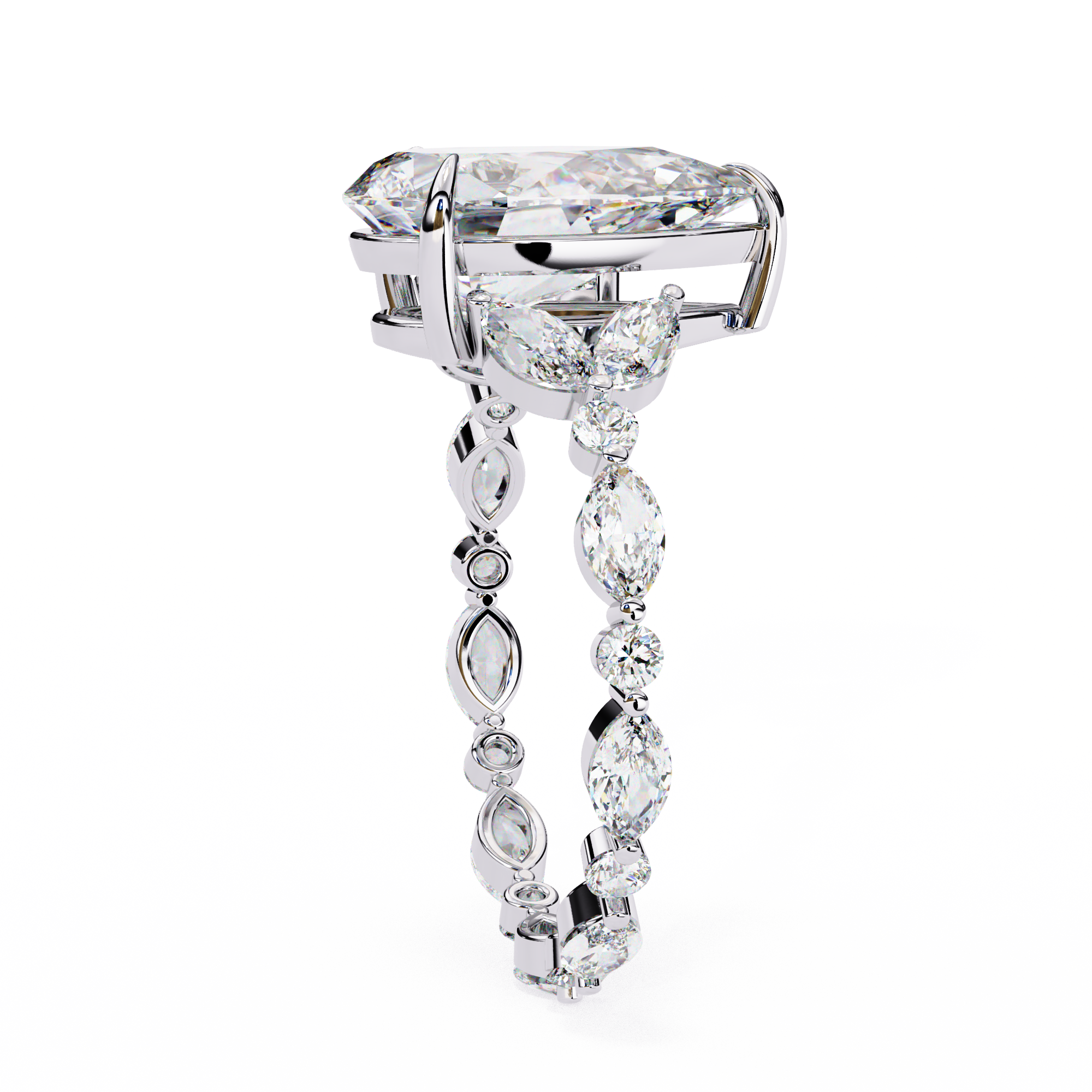 Pear Diamond Ring with Marquise Side Stones