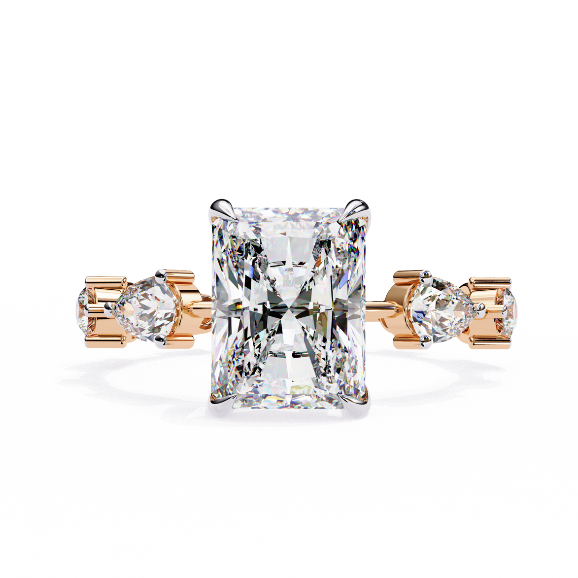 Radiant Diamond Ring with Pear Side Stones