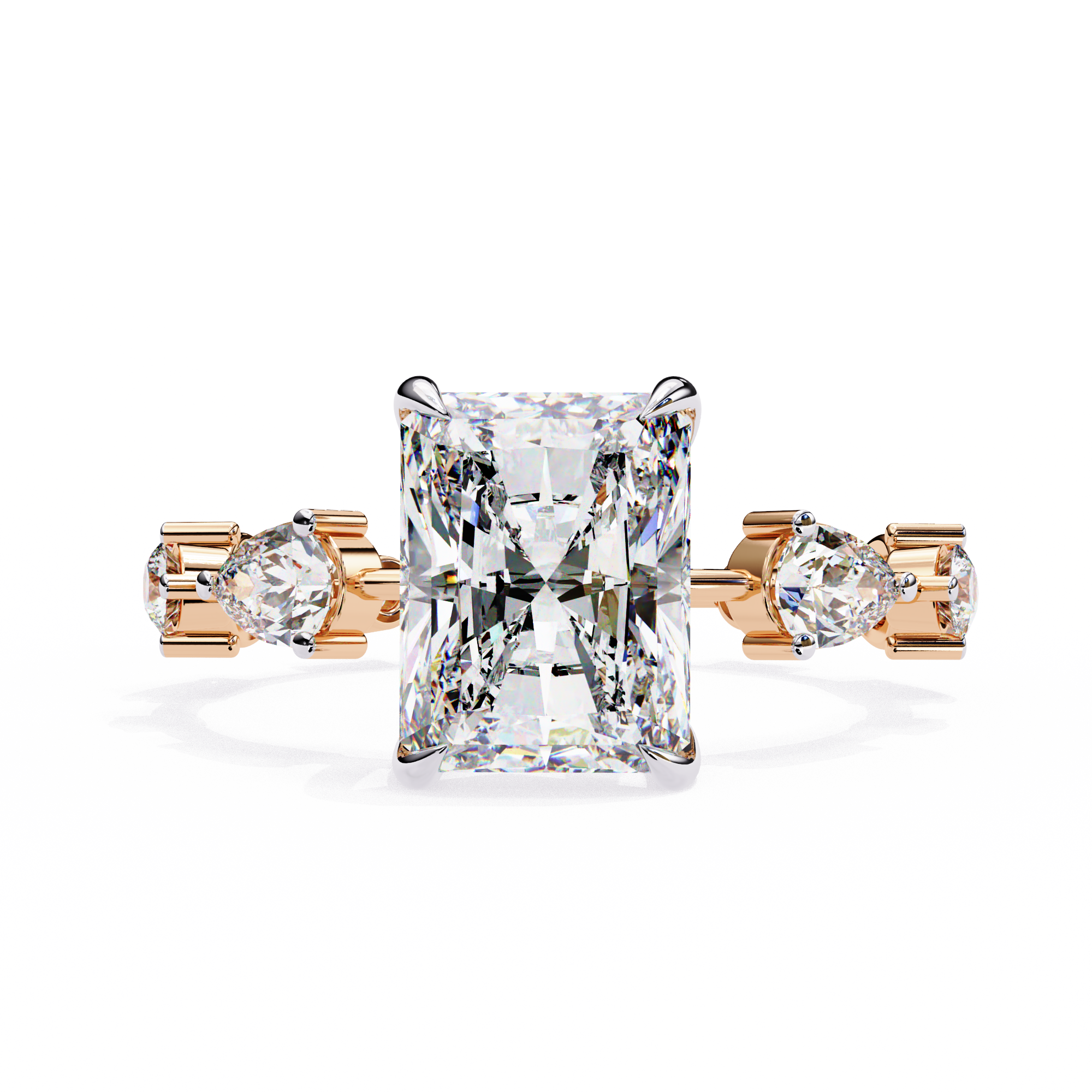 Radiant Diamond Ring with Pear Side Stones