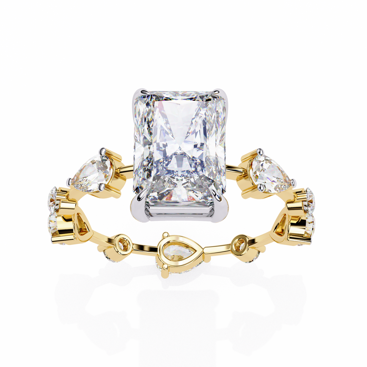 Radiant Diamond Ring with Pear Side Stones