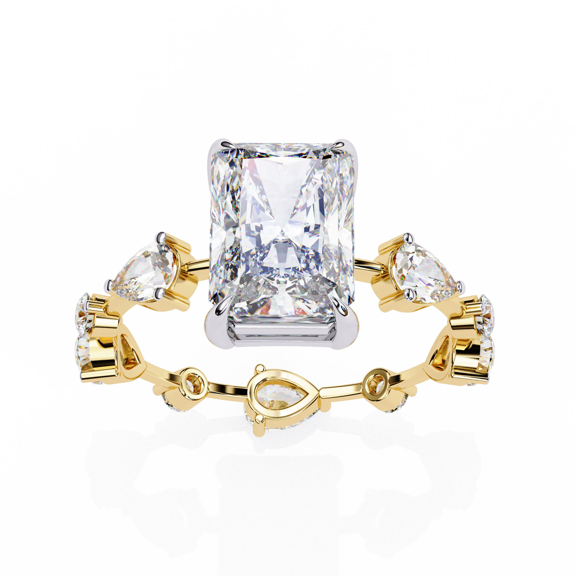 Radiant Diamond Ring with Pear Side Stones