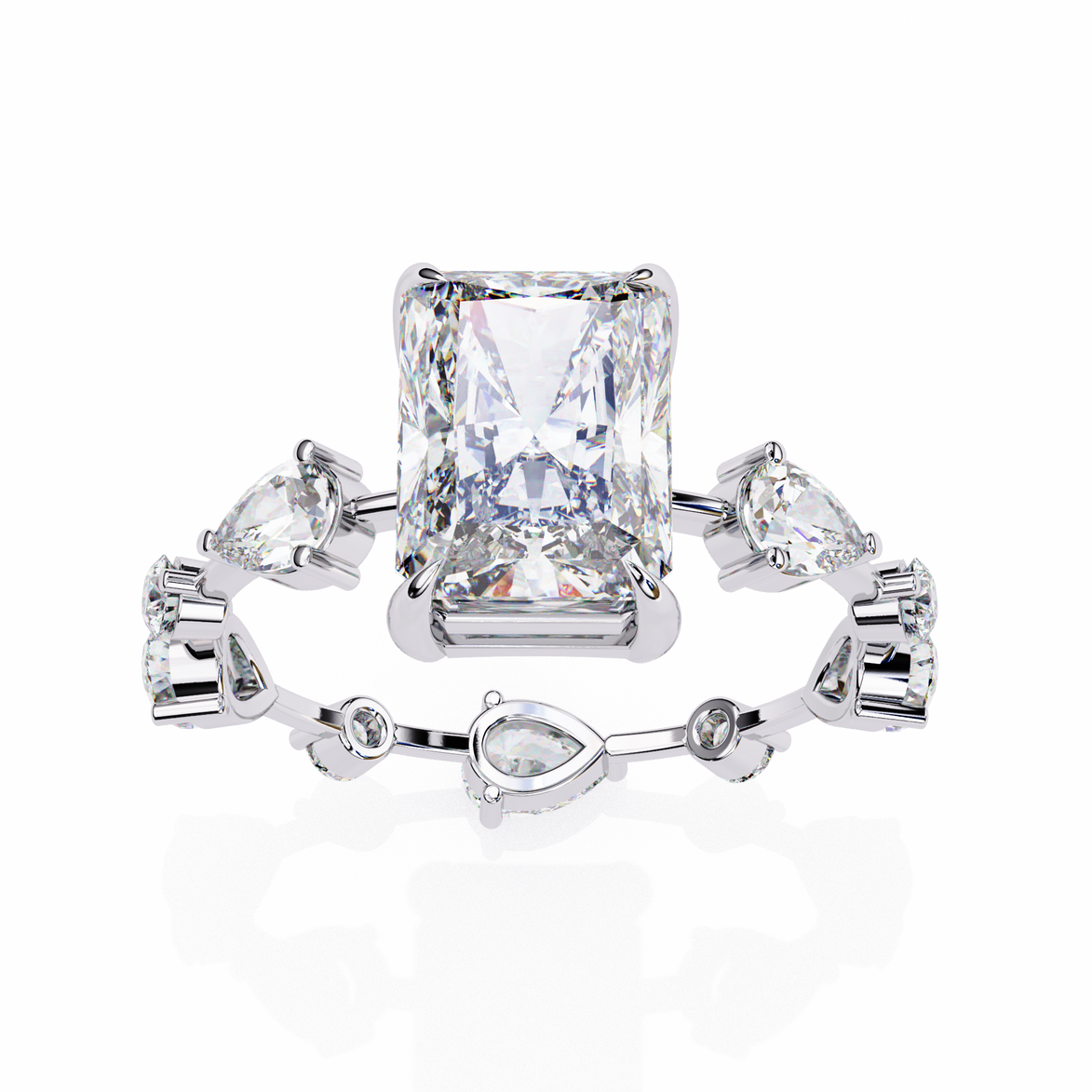 Radiant Diamond Ring with Pear Side Stones