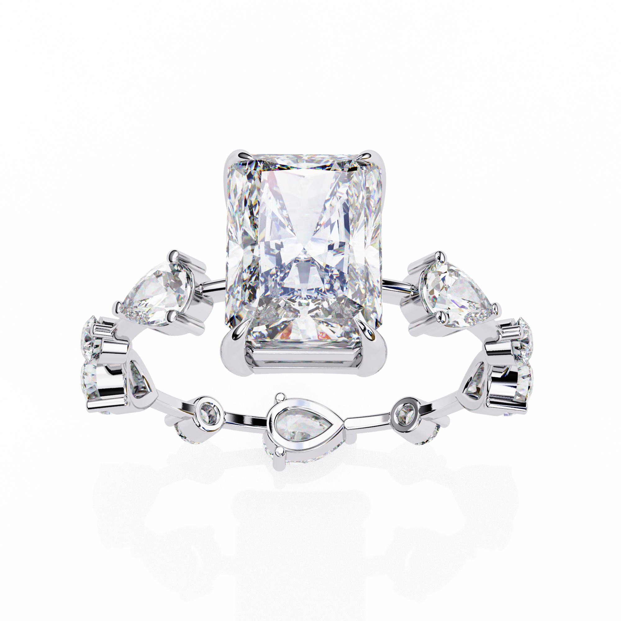 Radiant Diamond Ring with Pear Side Stones