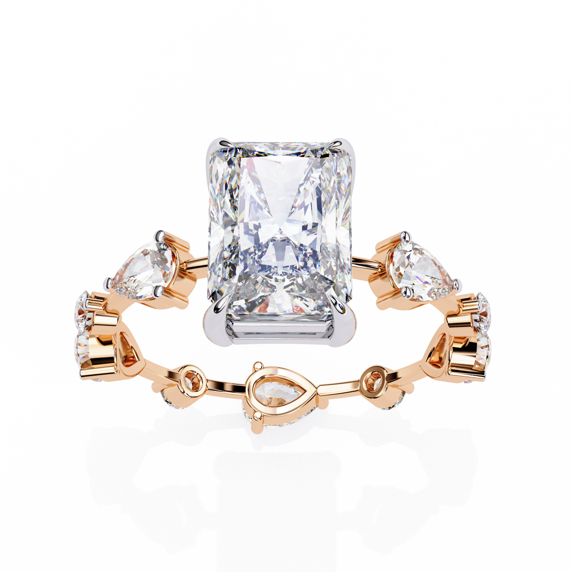 Radiant Diamond Ring with Pear Side Stones