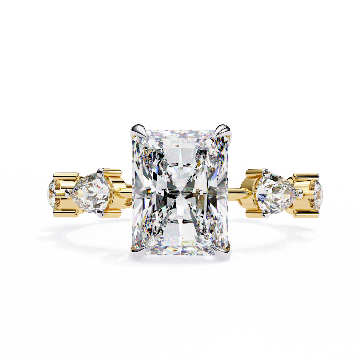 Radiant Diamond Ring with Pear Side Stones