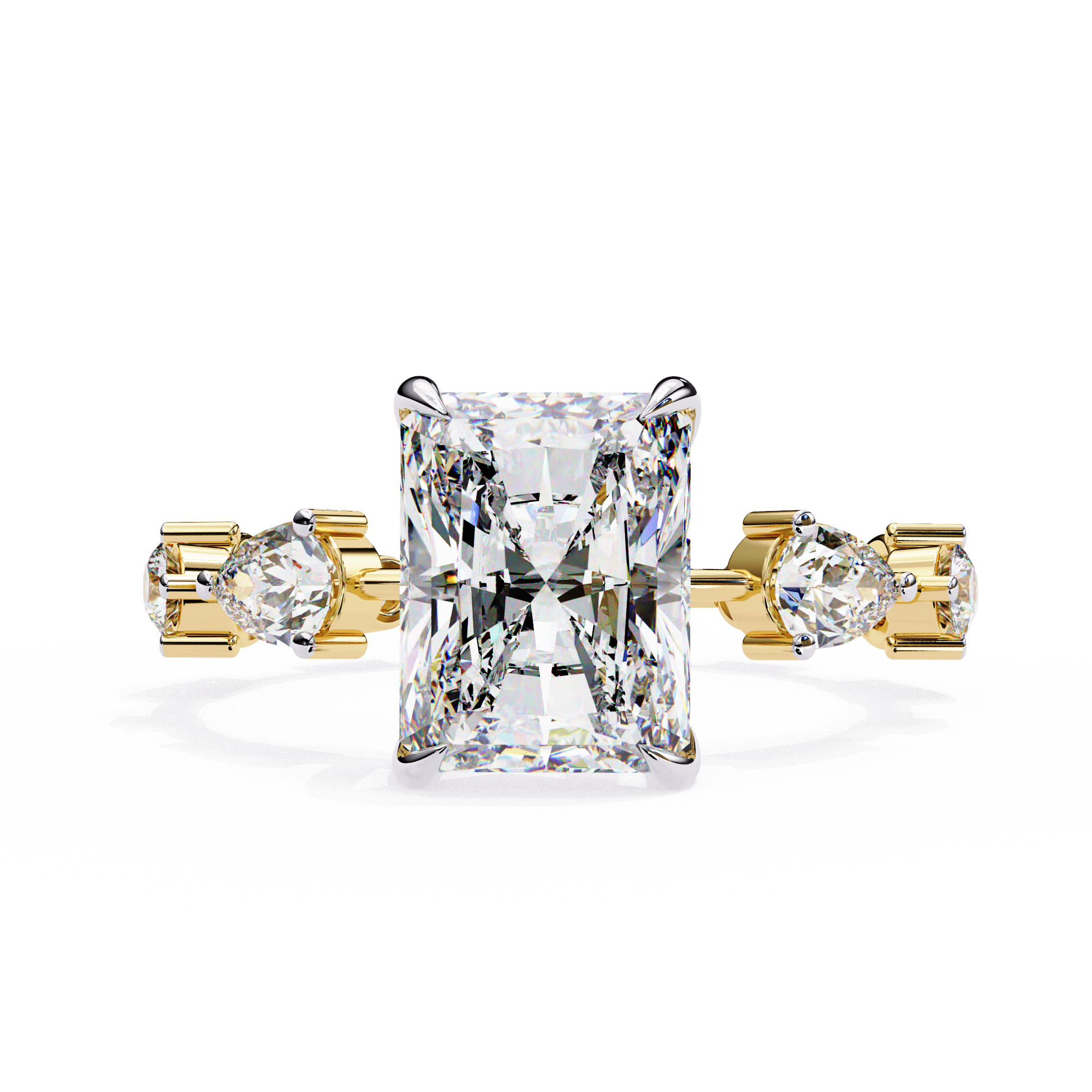 Radiant Diamond Ring with Pear Side Stones