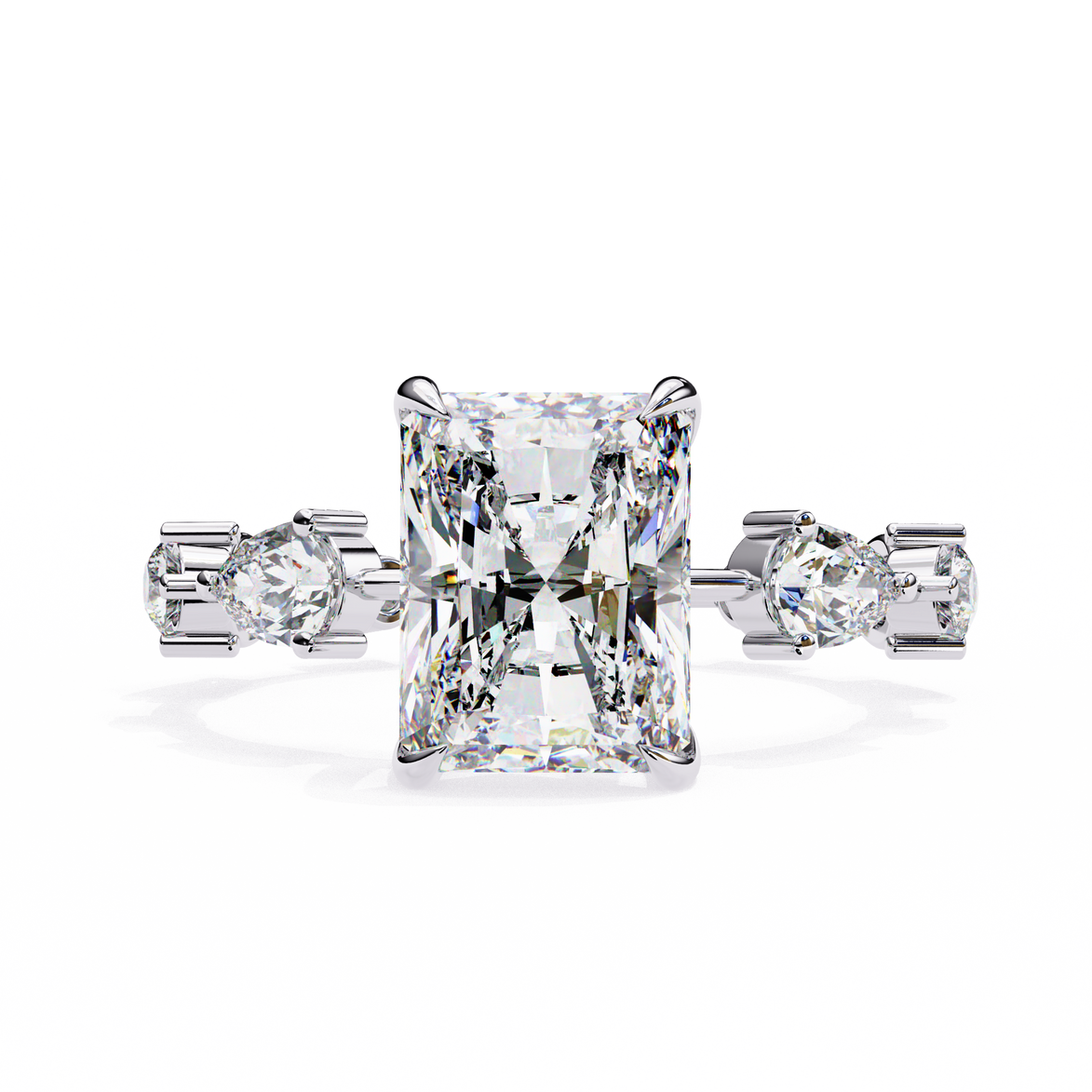 Radiant Diamond Ring with Pear Side Stones
