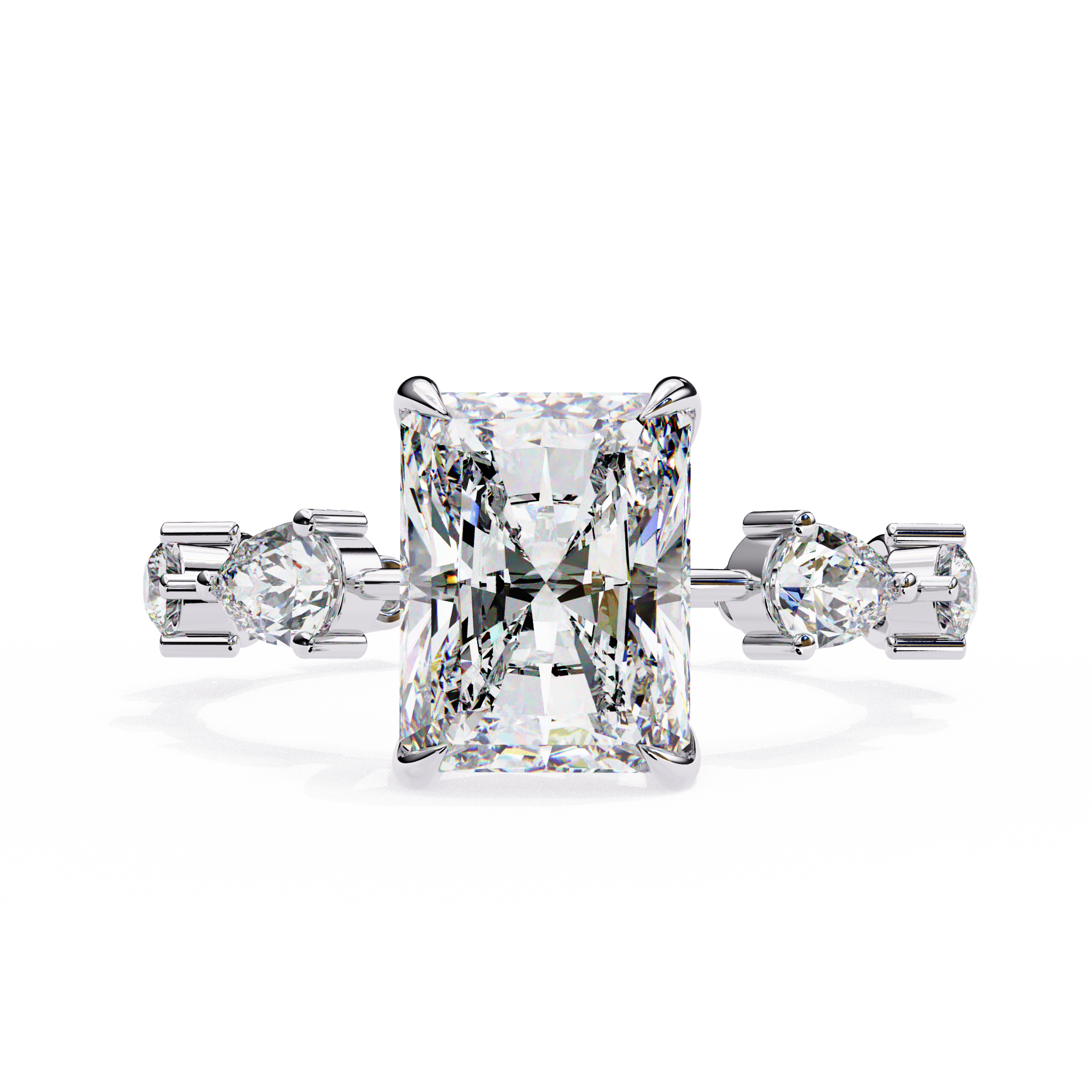Radiant Diamond Ring with Pear Side Stones