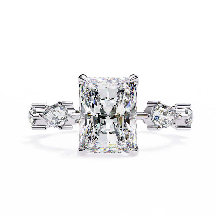 Radiant Diamond Ring with Pear Side Stones