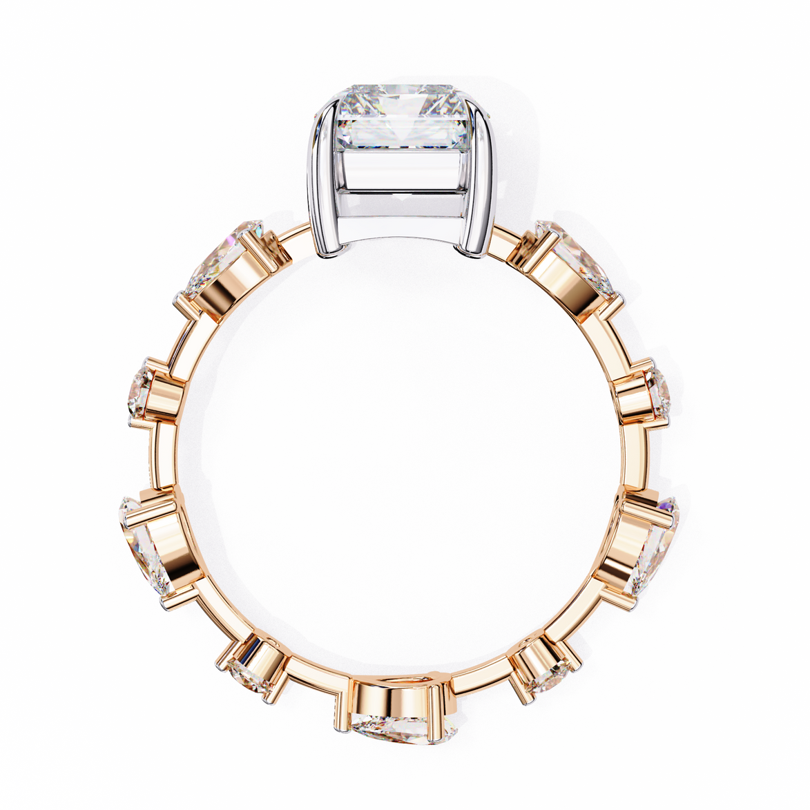 Radiant Diamond Ring with Pear Side Stones