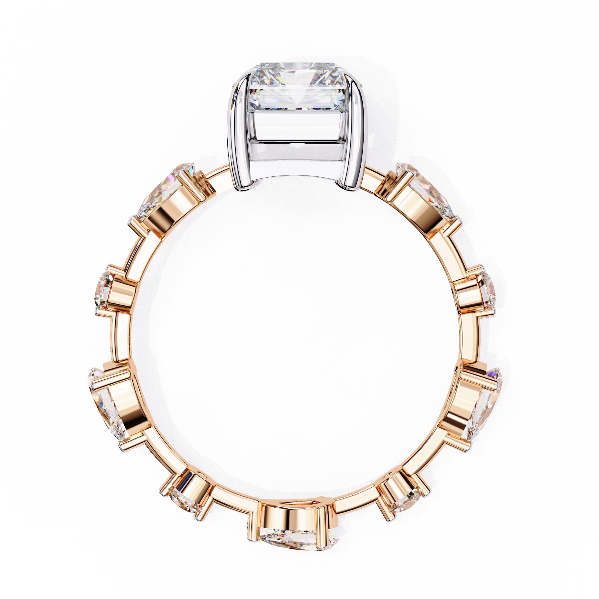 Radiant Diamond Ring with Pear Side Stones