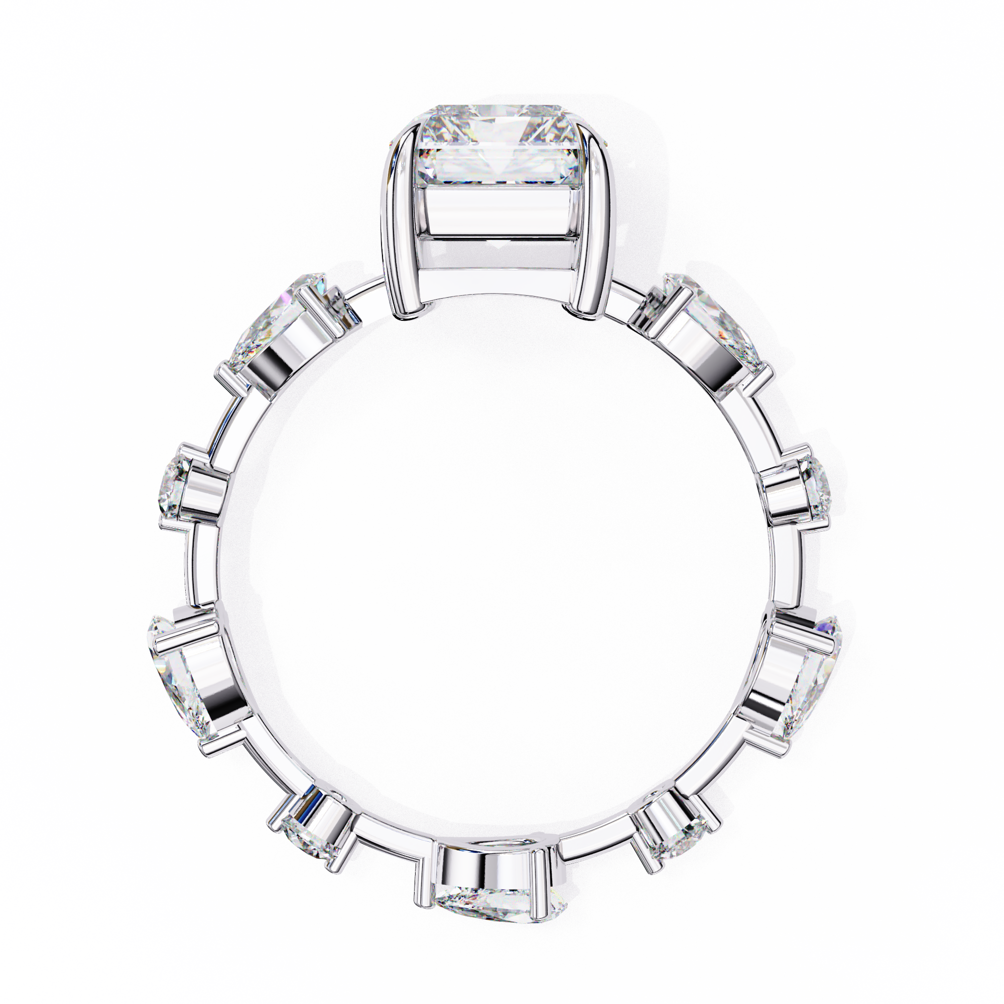 Radiant Diamond Ring with Pear Side Stones