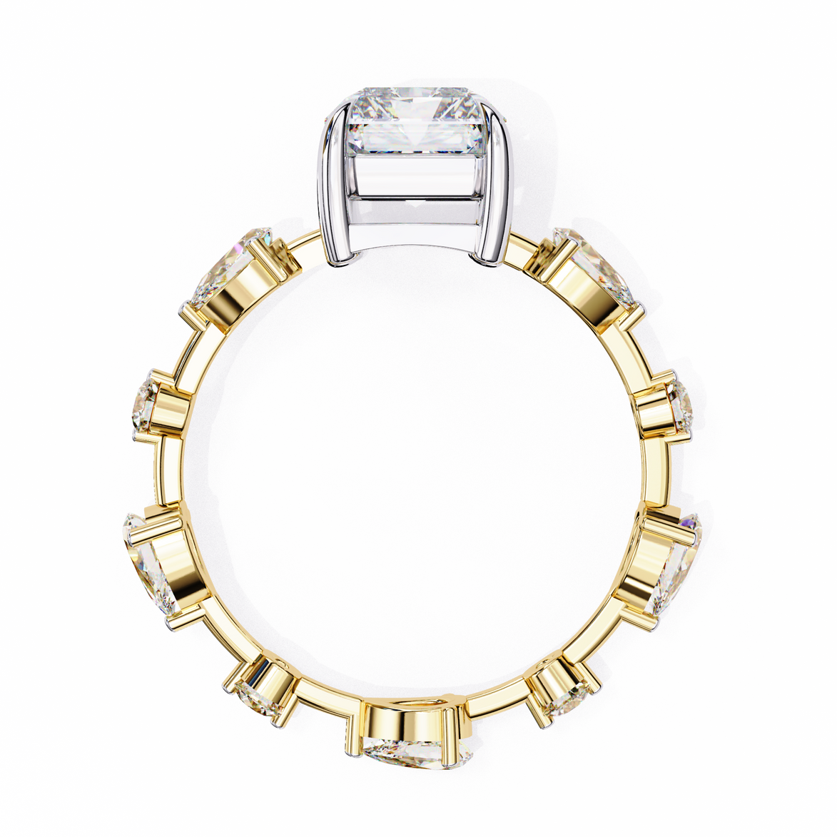 Radiant Diamond Ring with Pear Side Stones