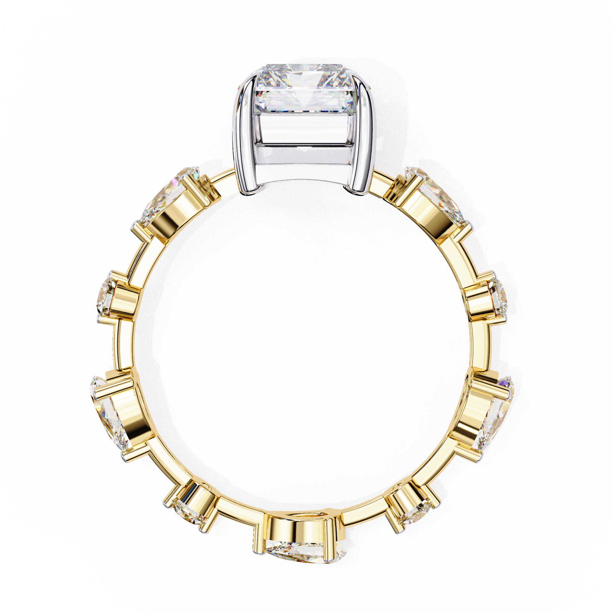 Radiant Diamond Ring with Pear Side Stones