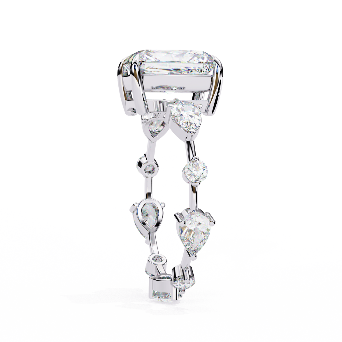 Radiant Diamond Ring with Pear Side Stones