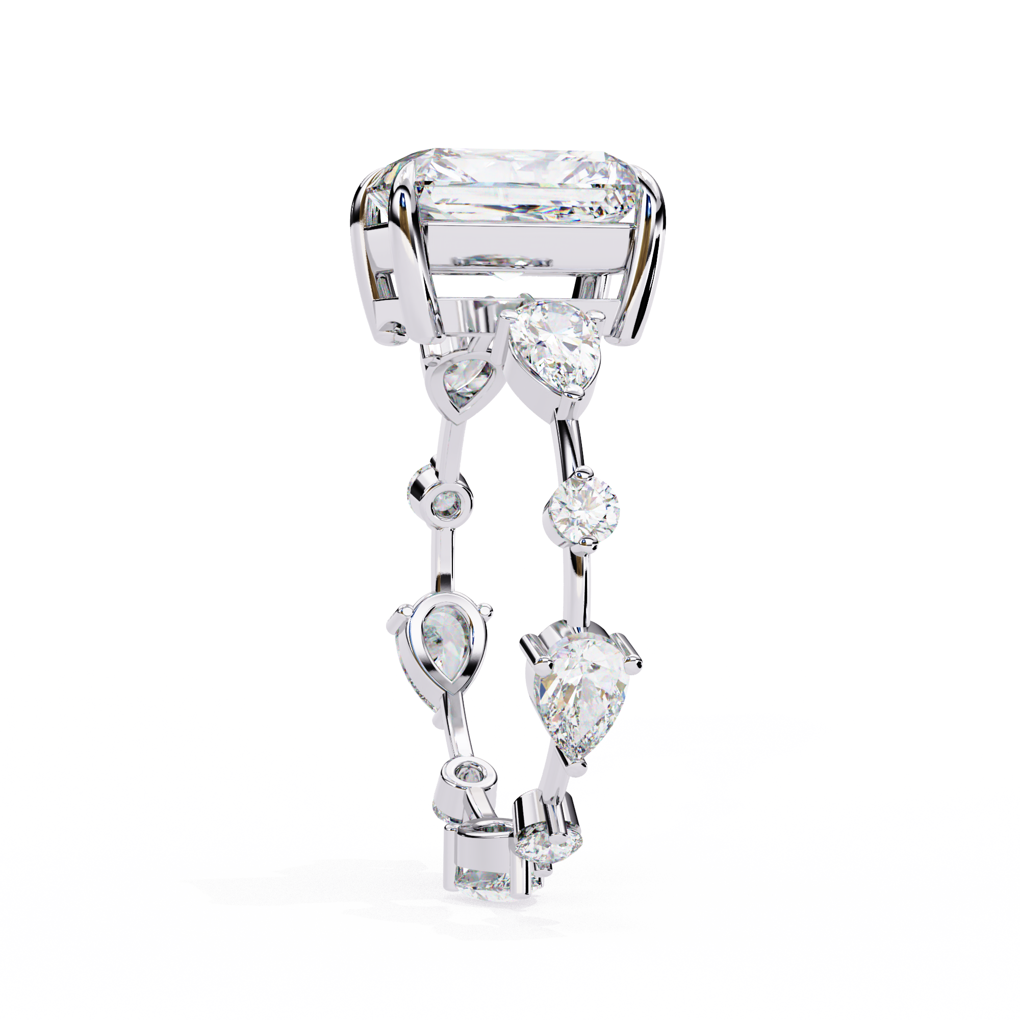 Radiant Diamond Ring with Pear Side Stones