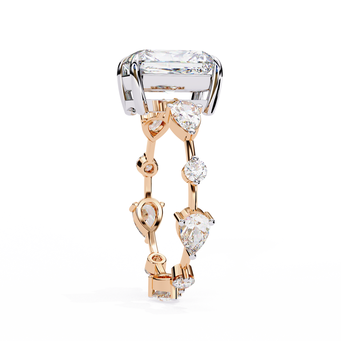 Radiant Diamond Ring with Pear Side Stones