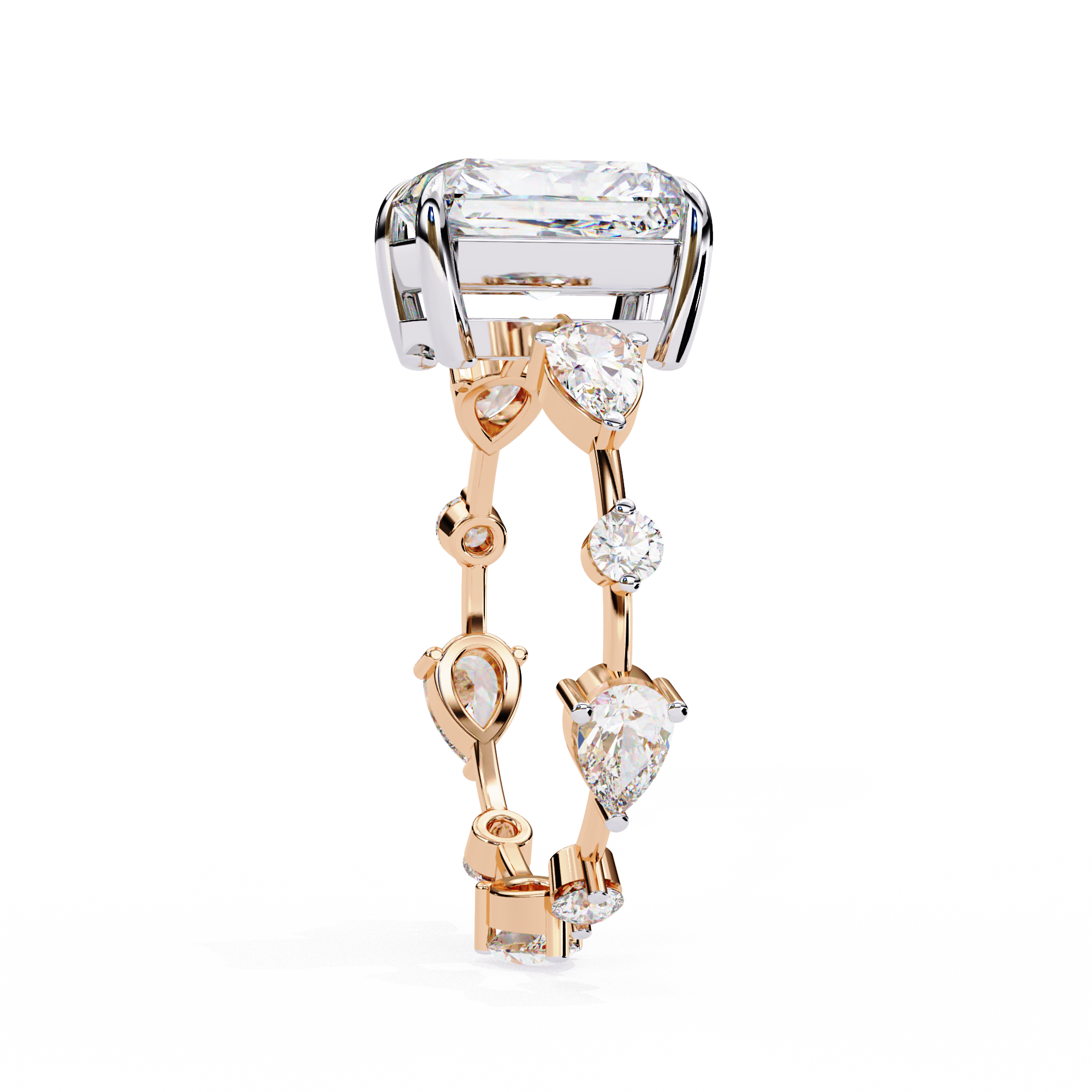 Radiant Diamond Ring with Pear Side Stones