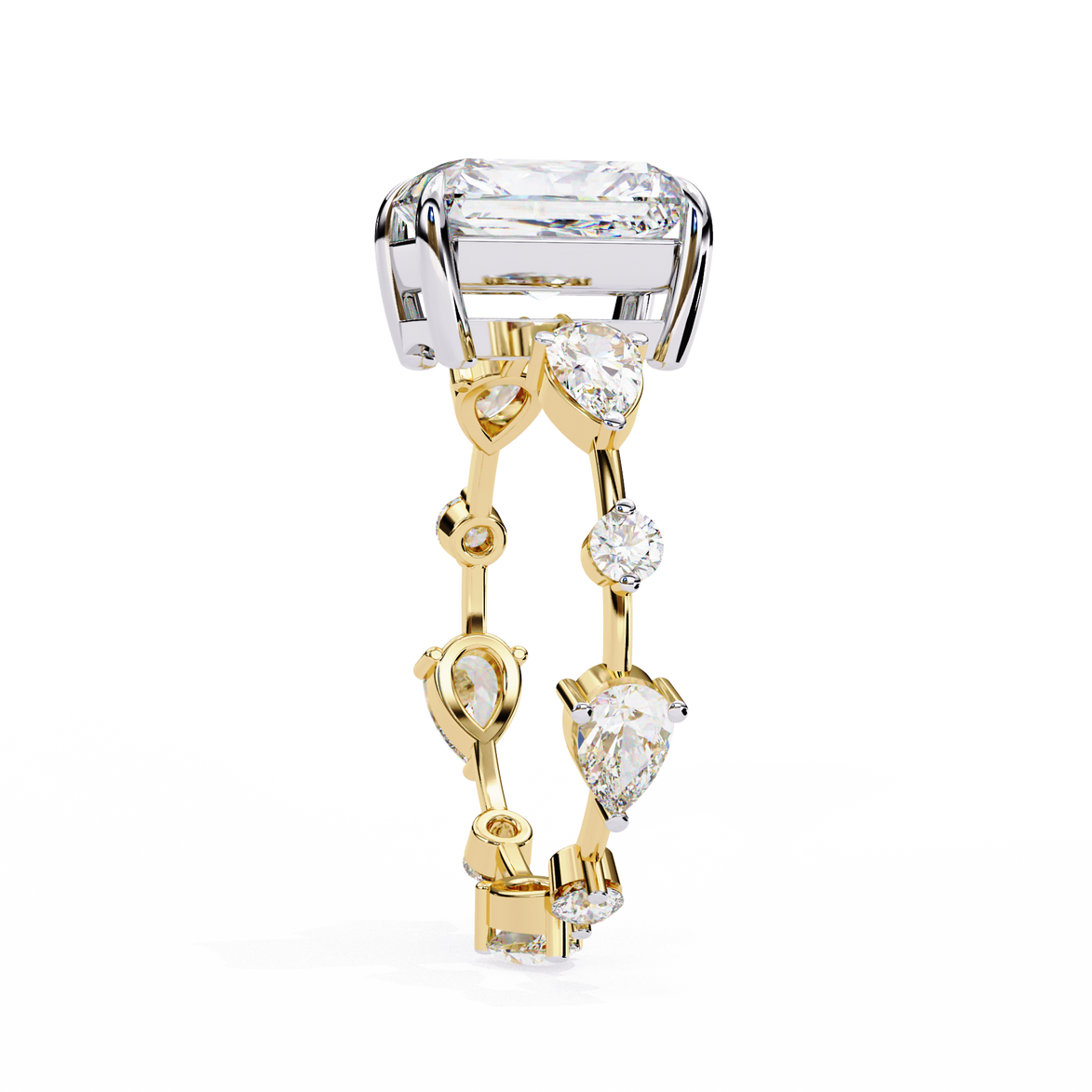 Radiant Diamond Ring with Pear Side Stones