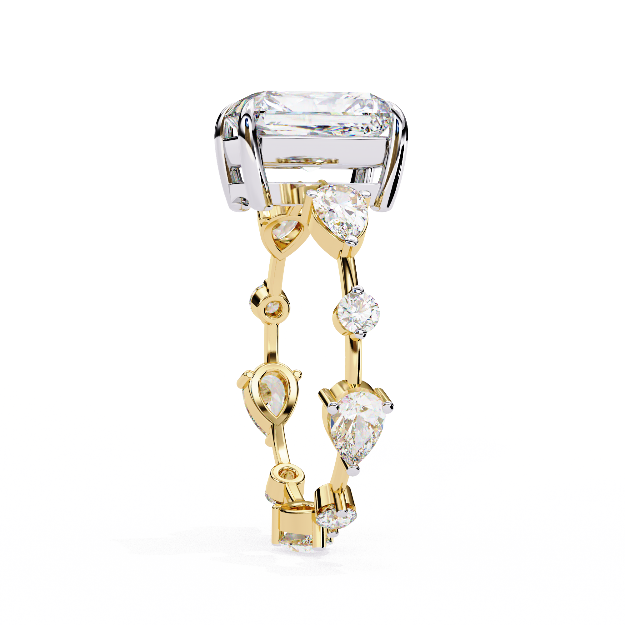 Radiant Diamond Ring with Pear Side Stones