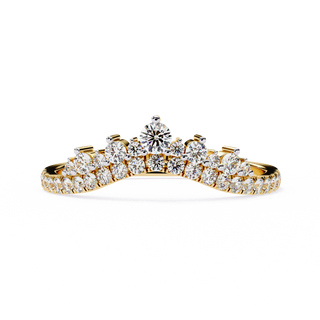 Front-facing view of a yellow gold round diamond crown wedding band.
