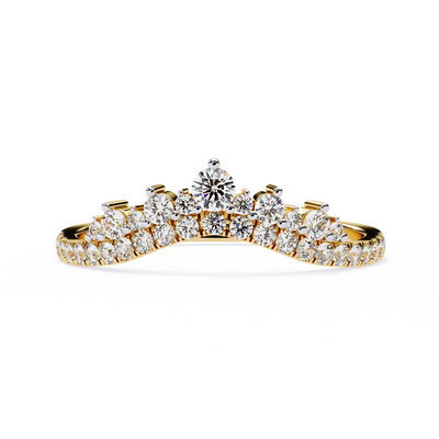 Front-facing view of a yellow gold round diamond crown wedding band.