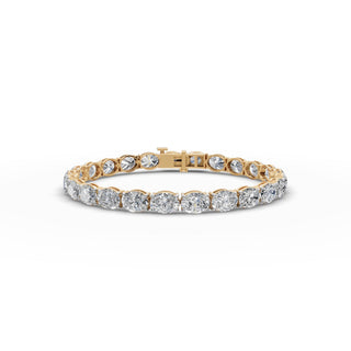 17.5 ct Oval Lab Grown Diamond Tennis Bracelet in yellow gold, front view