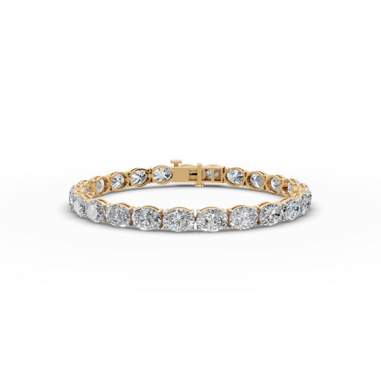 17.5 ct Oval Lab Grown Diamond Tennis Bracelet in yellow gold, front view