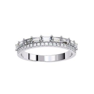 baguette and round diamond anniversary ring in white gold