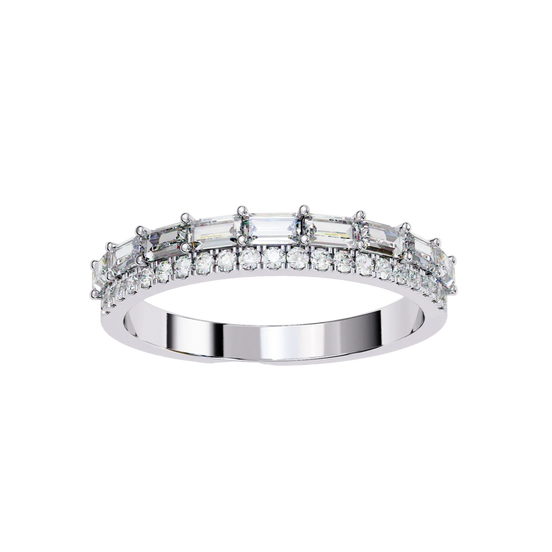 baguette and round diamond anniversary ring in white gold