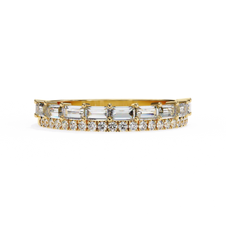 baguette and round diamond anniversary ring in yellow gold