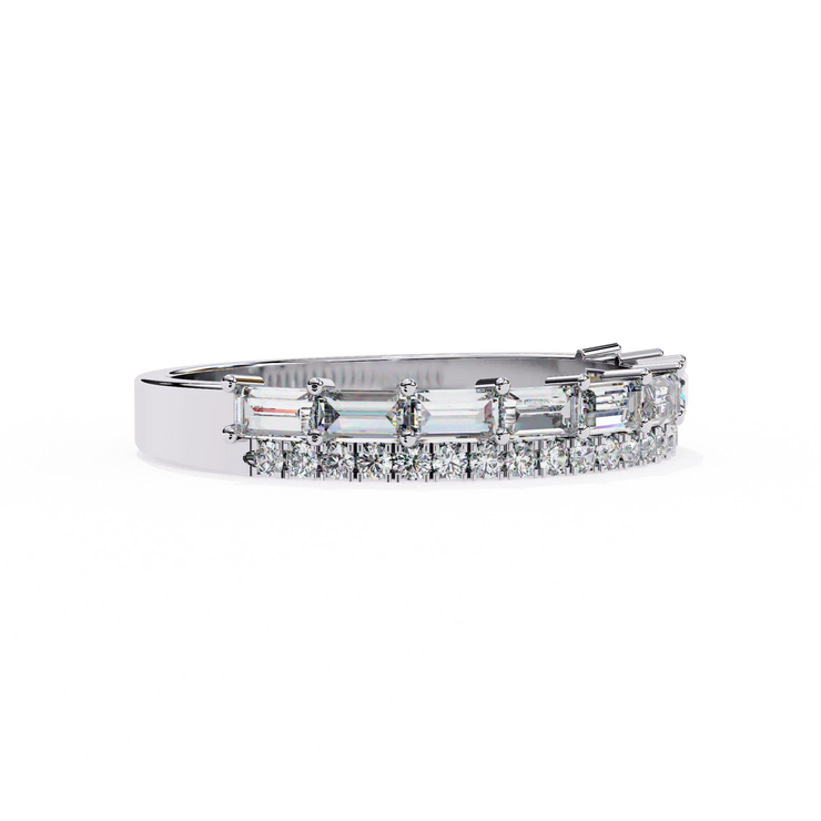 Baguette and Round Lab Grown Diamond Two-Row Anniversary Ring