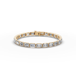 18.2 ct Emerald Lab Grown Diamond Tennis Bracelet in yellow gold, front view