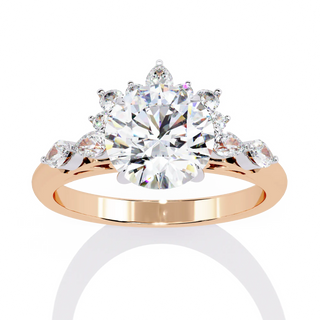 round diamond tiara halo ring in rose gold